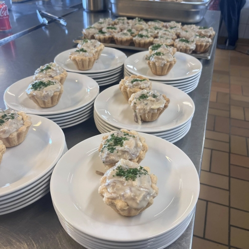 Tarteletter som del af catering ved konfirmation afholdt i Ellinge forsamlingshus, nær Langeskov og Ullerslev